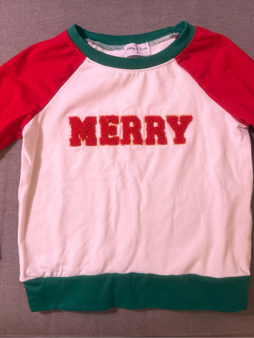 Kids 'Merry' Raglan Holiday Sweatshirt - Red, White & Green